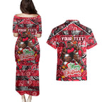 Custom Bombers Rugby Merry Christmas Couples Matching Puletasi and Hawaiian Shirt Indigenous Australian Art