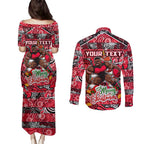 Custom Bombers Rugby Merry Christmas Couples Matching Puletasi and Long Sleeve Button Shirt Indigenous Australian Art