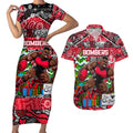 Custom Bombers Rugby Merry Christmas Couples Matching Short Sleeve Bodycon Dress and Hawaiian Shirt Indigenous Australian Art