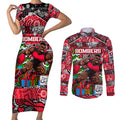 Custom Bombers Rugby Merry Christmas Couples Matching Short Sleeve Bodycon Dress and Long Sleeve Button Shirt Indigenous Australian Art