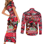 Custom Bombers Rugby Merry Christmas Couples Matching Short Sleeve Bodycon Dress and Long Sleeve Button Shirt Indigenous Australian Art