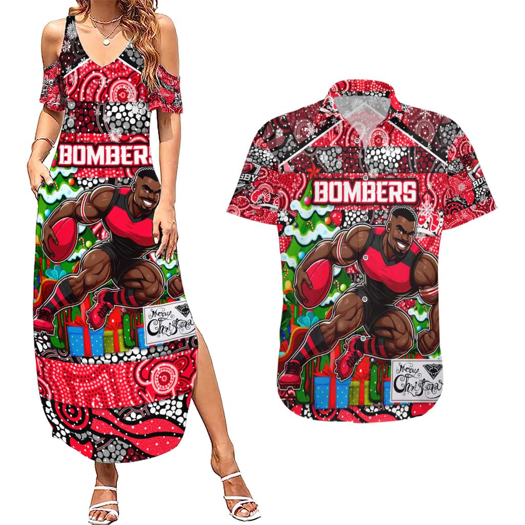 Custom Bombers Rugby Merry Christmas Couples Matching Summer Maxi Dress and Hawaiian Shirt Indigenous Australian Art