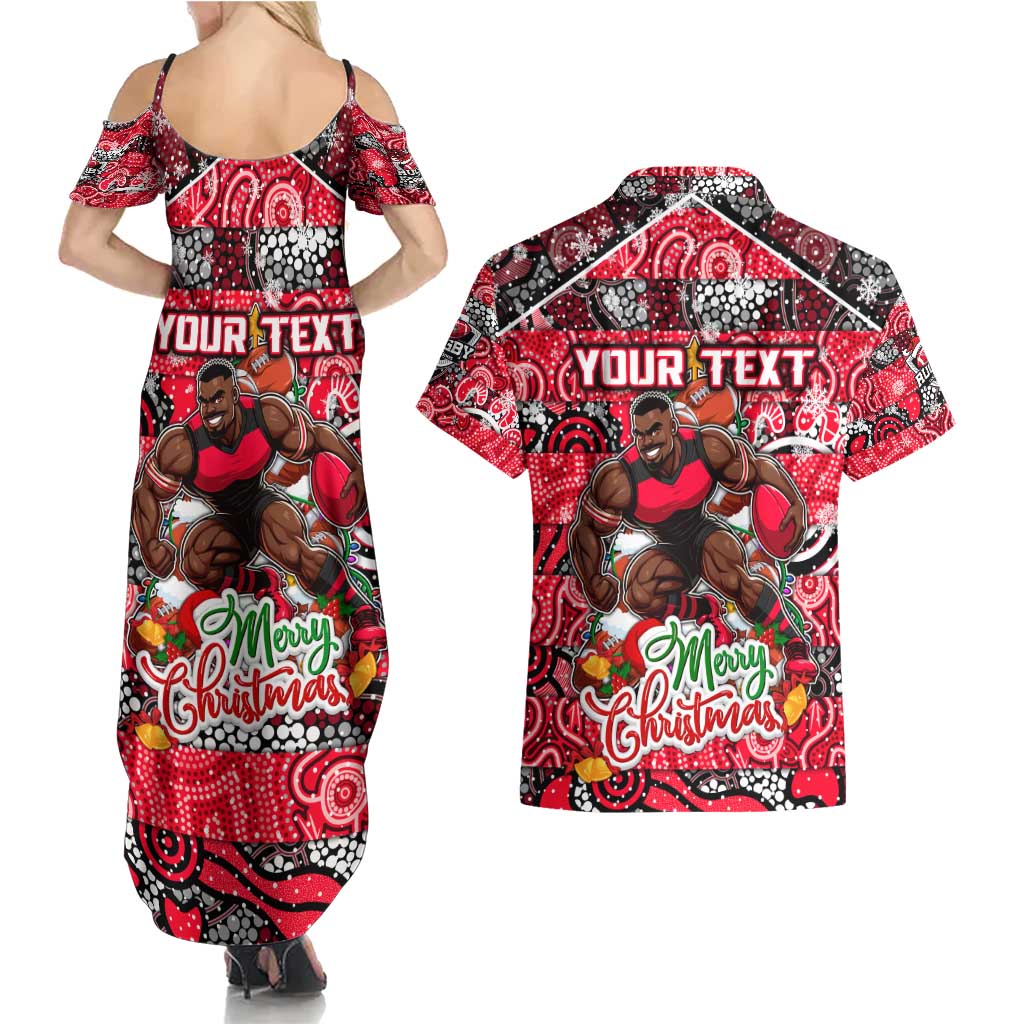 Custom Bombers Rugby Merry Christmas Couples Matching Summer Maxi Dress and Hawaiian Shirt Indigenous Australian Art