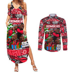 Custom Bombers Rugby Merry Christmas Couples Matching Summer Maxi Dress and Long Sleeve Button Shirt Indigenous Australian Art