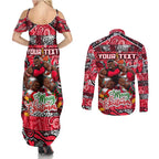 Custom Bombers Rugby Merry Christmas Couples Matching Summer Maxi Dress and Long Sleeve Button Shirt Indigenous Australian Art