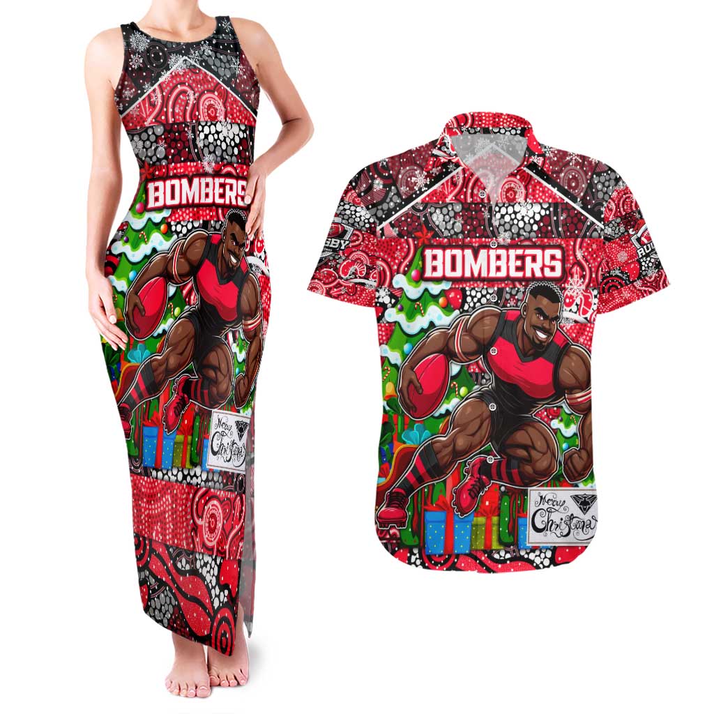 Custom Bombers Rugby Merry Christmas Couples Matching Tank Maxi Dress and Hawaiian Shirt Indigenous Australian Art