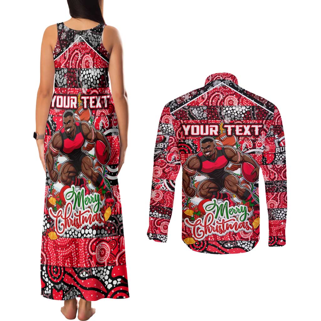 Custom Bombers Rugby Merry Christmas Couples Matching Tank Maxi Dress and Long Sleeve Button Shirt Indigenous Australian Art