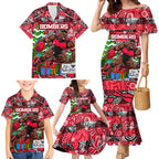 Custom Bombers Rugby Merry Christmas Family Matching Mermaid Dress and Hawaiian Shirt Indigenous Australian Art