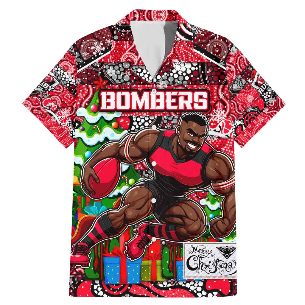 Custom Bombers Rugby Merry Christmas Family Matching Mermaid Dress and Hawaiian Shirt Indigenous Australian Art
