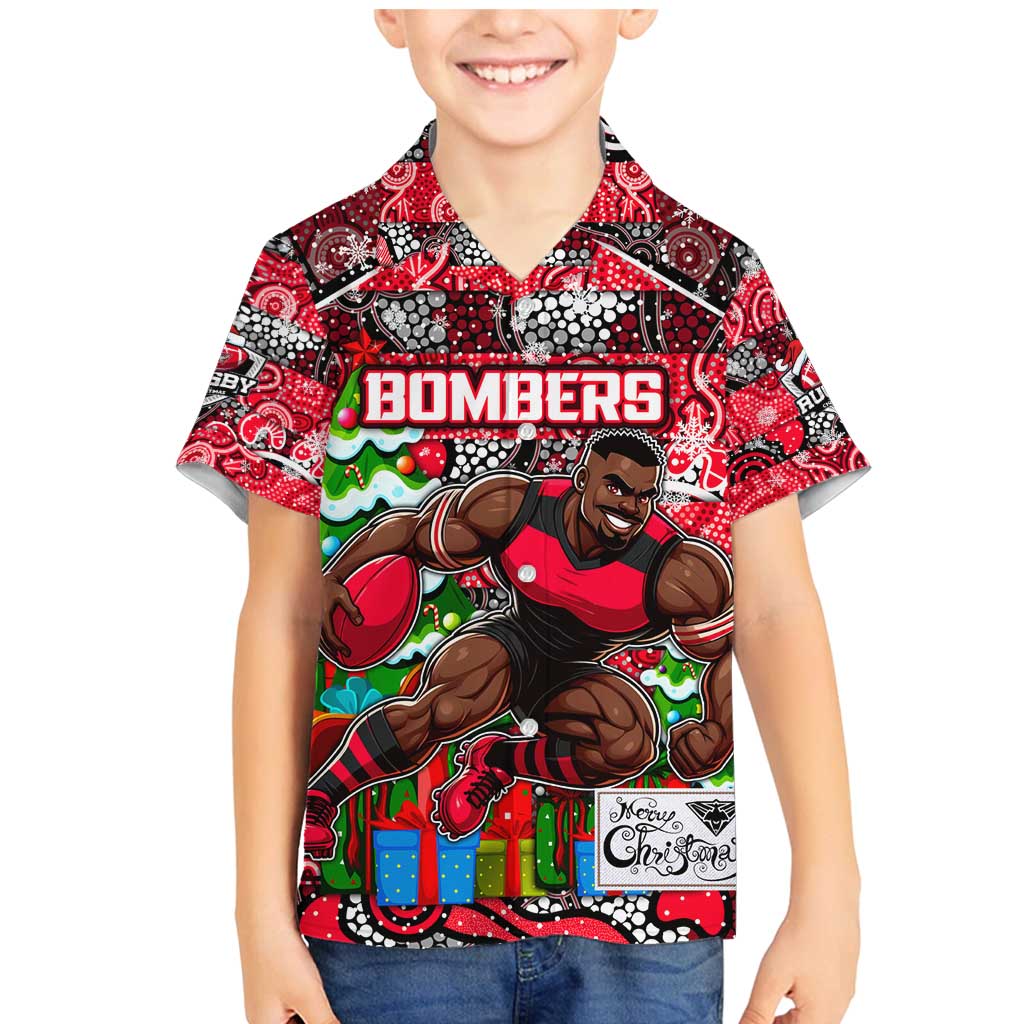 Custom Bombers Rugby Merry Christmas Family Matching Mermaid Dress and Hawaiian Shirt Indigenous Australian Art