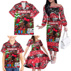 Custom Bombers Rugby Merry Christmas Family Matching Off The Shoulder Long Sleeve Dress and Hawaiian Shirt Indigenous Australian Art