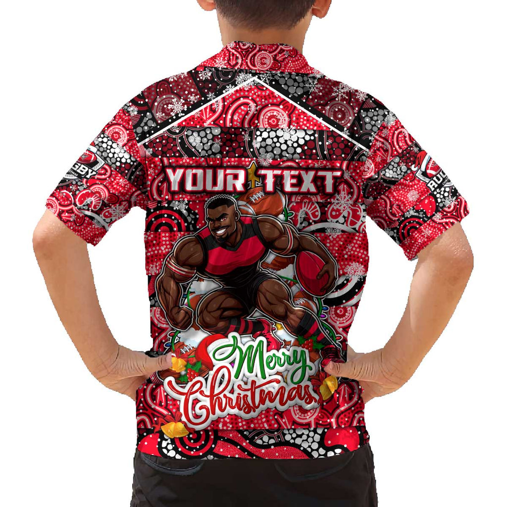 Custom Bombers Rugby Merry Christmas Family Matching Off The Shoulder Long Sleeve Dress and Hawaiian Shirt Indigenous Australian Art