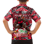 Custom Bombers Rugby Merry Christmas Family Matching Off The Shoulder Long Sleeve Dress and Hawaiian Shirt Indigenous Australian Art