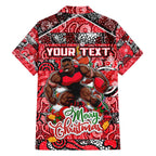 Custom Bombers Rugby Merry Christmas Family Matching Off The Shoulder Long Sleeve Dress and Hawaiian Shirt Indigenous Australian Art
