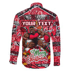Custom Bombers Rugby Merry Christmas Family Matching Off The Shoulder Long Sleeve Dress and Hawaiian Shirt Indigenous Australian Art