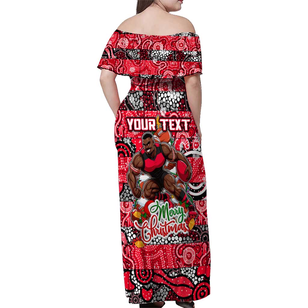 Custom Bombers Rugby Merry Christmas Family Matching Off Shoulder Maxi Dress and Hawaiian Shirt Indigenous Australian Art