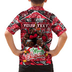 Custom Bombers Rugby Merry Christmas Family Matching Off Shoulder Short Dress and Hawaiian Shirt Indigenous Australian Art