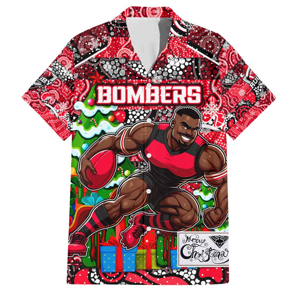Custom Bombers Rugby Merry Christmas Family Matching Off Shoulder Short Dress and Hawaiian Shirt Indigenous Australian Art