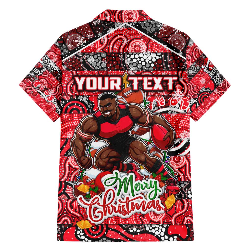 Custom Bombers Rugby Merry Christmas Family Matching Off Shoulder Short Dress and Hawaiian Shirt Indigenous Australian Art
