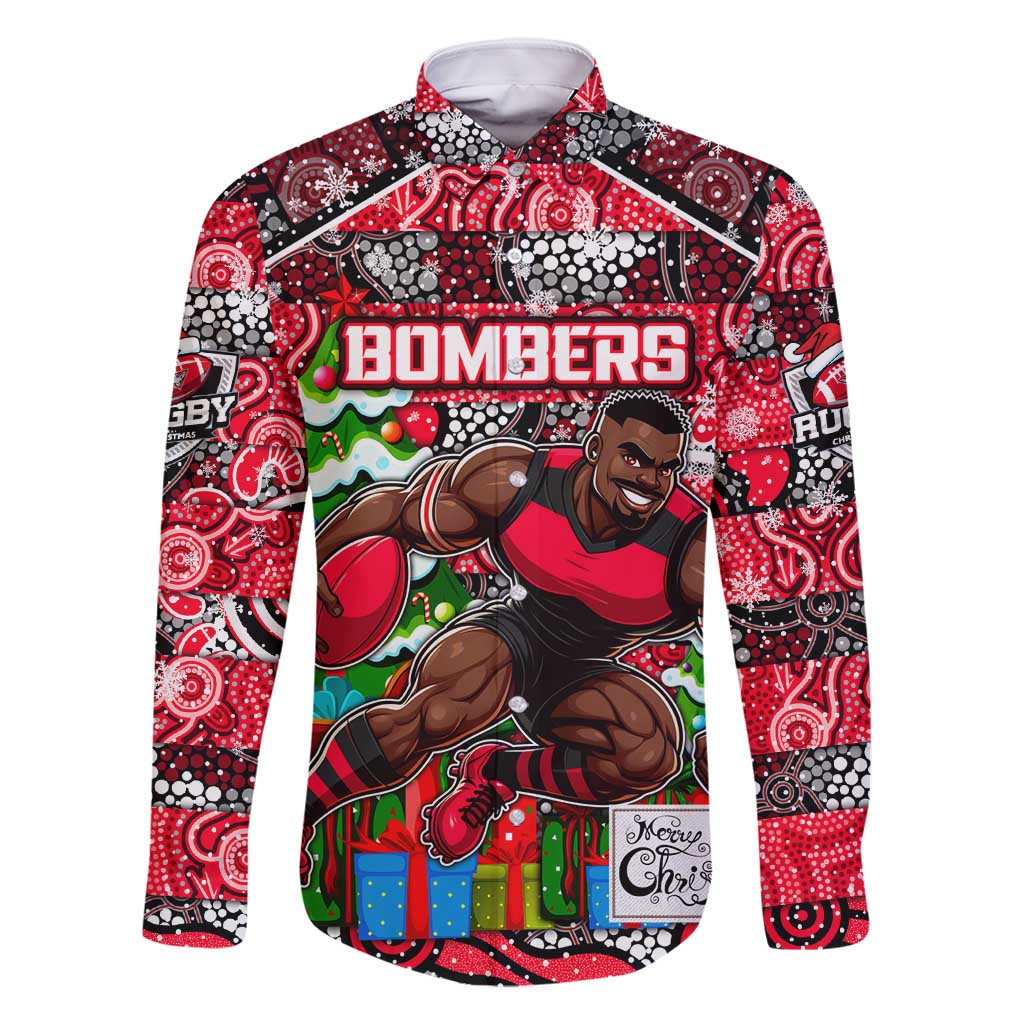 Custom Bombers Rugby Merry Christmas Family Matching Off Shoulder Short Dress and Hawaiian Shirt Indigenous Australian Art
