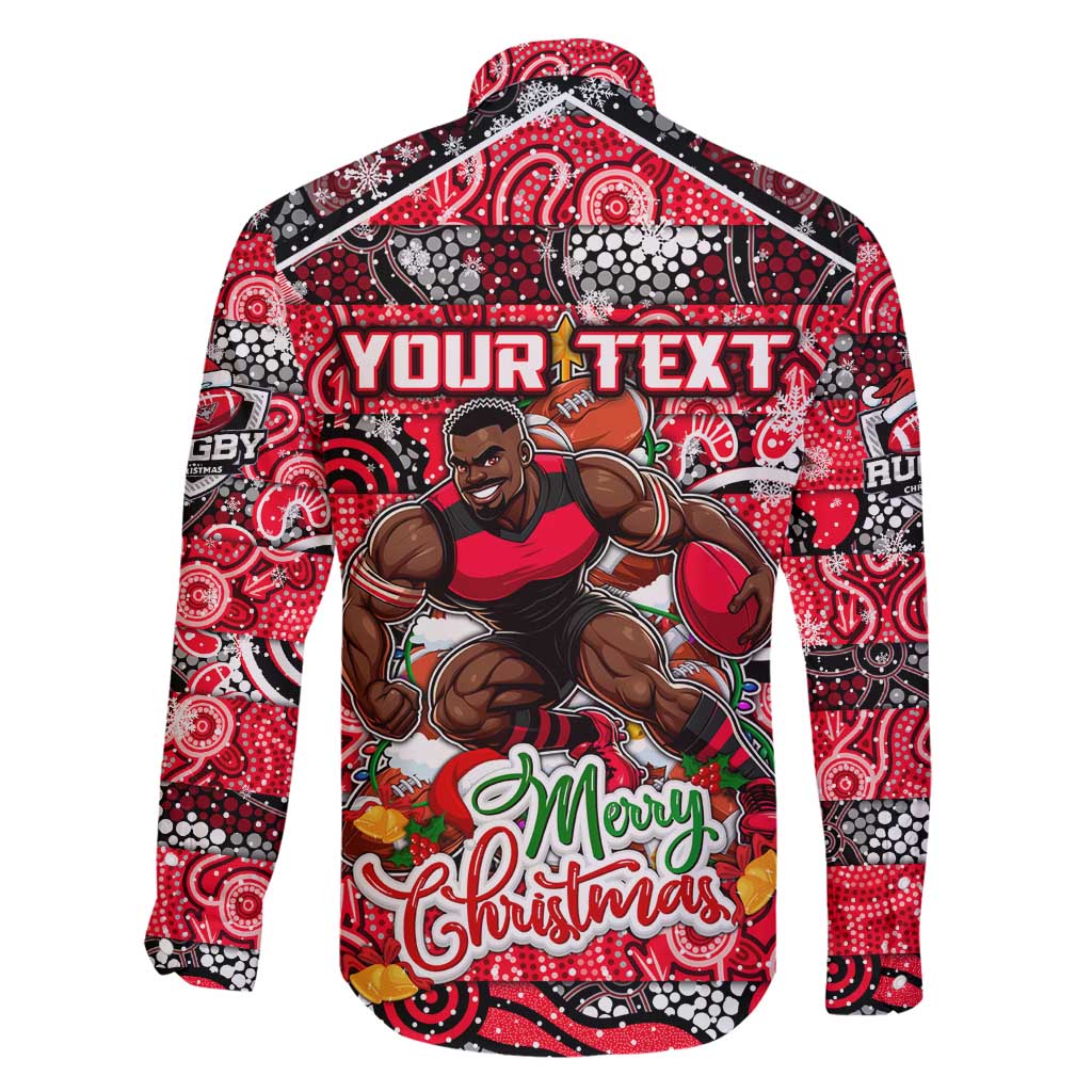 Custom Bombers Rugby Merry Christmas Family Matching Off Shoulder Short Dress and Hawaiian Shirt Indigenous Australian Art