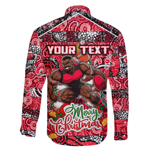 Custom Bombers Rugby Merry Christmas Family Matching Off Shoulder Short Dress and Hawaiian Shirt Indigenous Australian Art