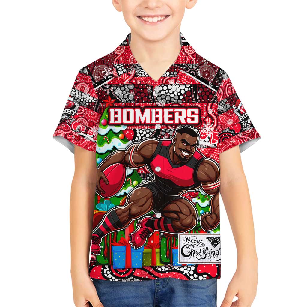 Custom Bombers Rugby Merry Christmas Family Matching Off Shoulder Short Dress and Hawaiian Shirt Indigenous Australian Art