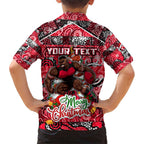 Custom Bombers Rugby Merry Christmas Family Matching Short Sleeve Bodycon Dress and Hawaiian Shirt Indigenous Australian Art