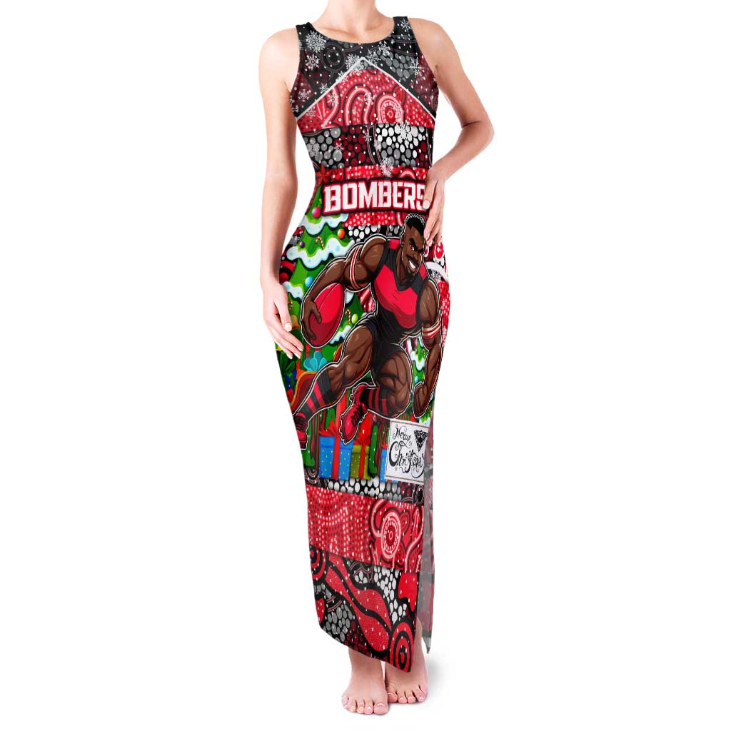 Custom Bombers Rugby Merry Christmas Family Matching Tank Maxi Dress and Hawaiian Shirt Indigenous Australian Art