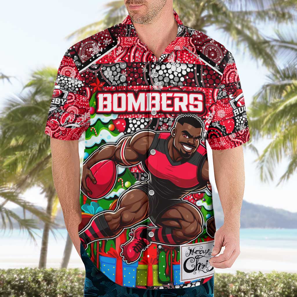 Custom Bombers Rugby Merry Christmas Hawaiian Shirt Indigenous Australian Art