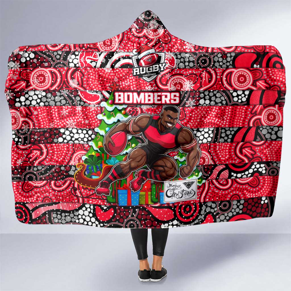 Bombers Football Merry Christmas Hooded Blanket Indigenous Australian Art