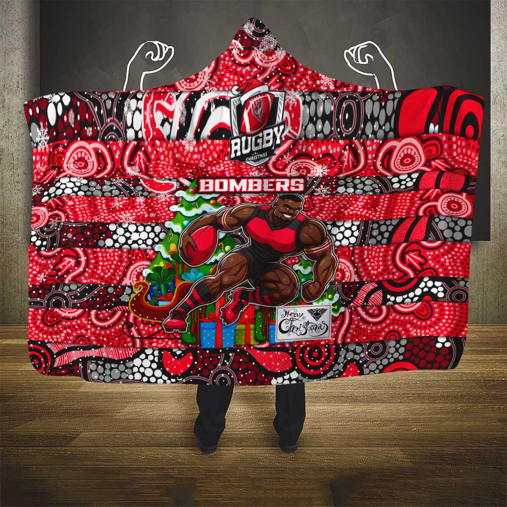 Bombers Football Merry Christmas Hooded Blanket Indigenous Australian Art