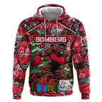 Custom Bombers Rugby Merry Christmas Hoodie Indigenous Australian Art