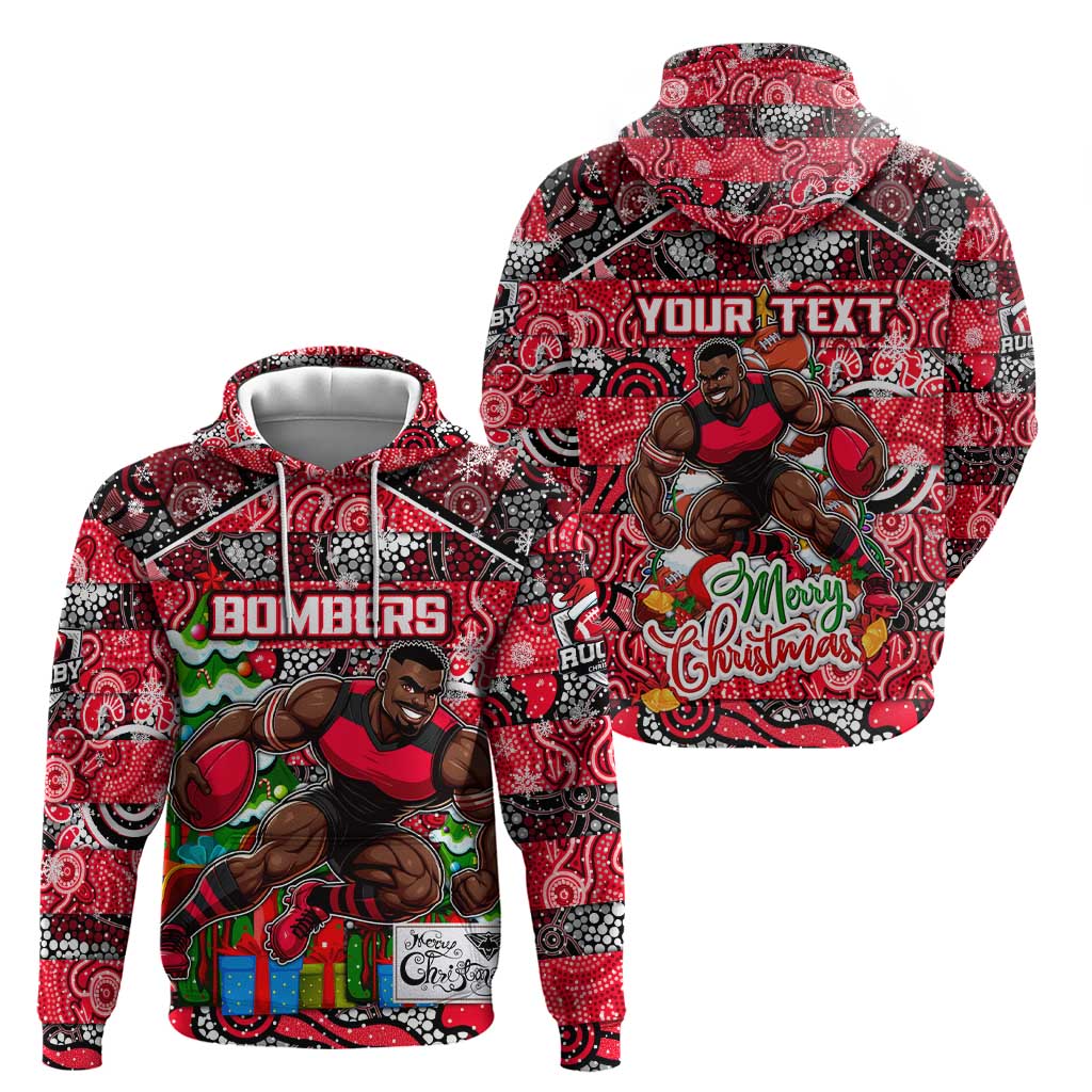 Custom Bombers Rugby Merry Christmas Hoodie Indigenous Australian Art