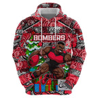 Custom Bombers Rugby Merry Christmas Hoodie Indigenous Australian Art