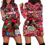 Custom Bombers Rugby Merry Christmas Hoodie Dress Indigenous Australian Art