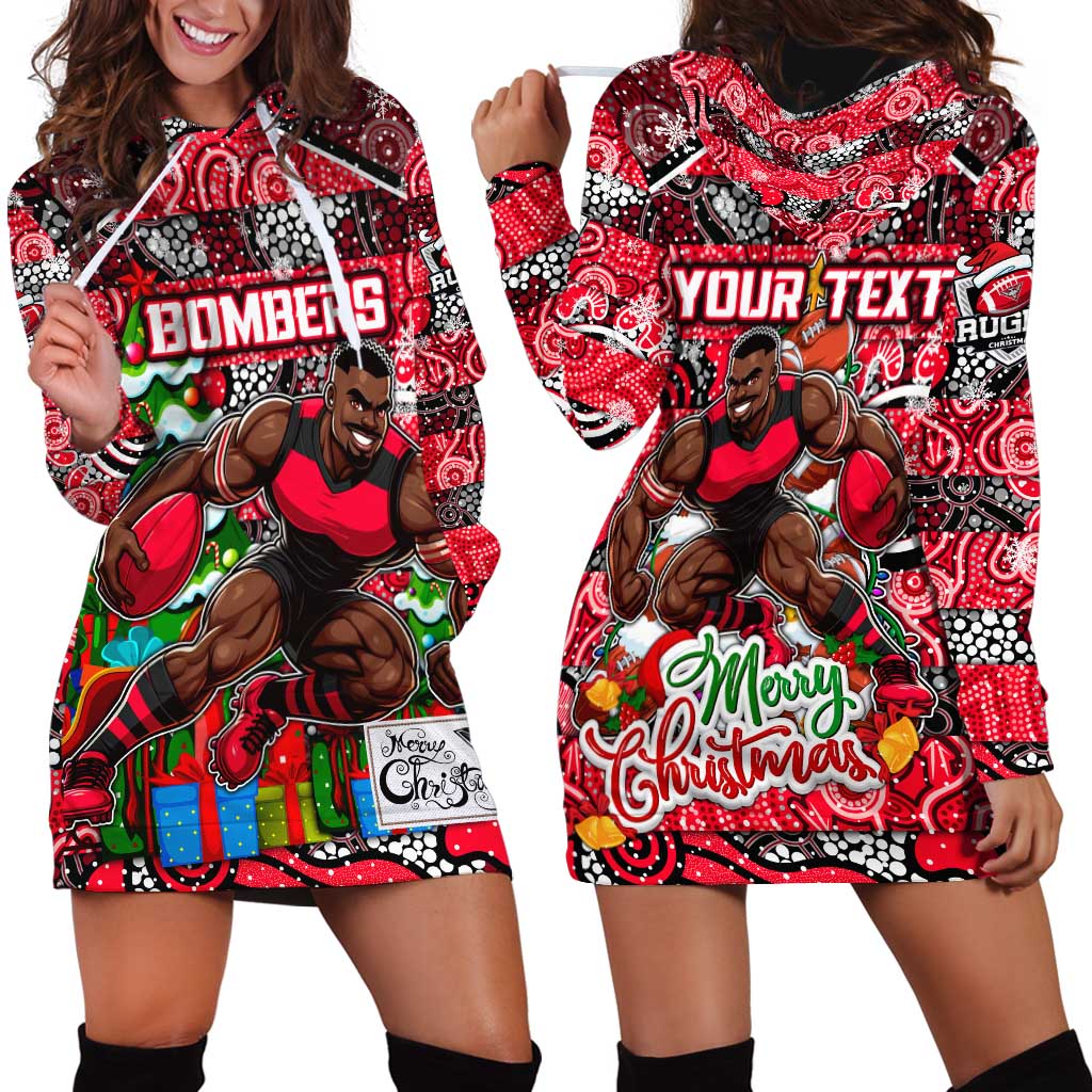 Custom Bombers Rugby Merry Christmas Hoodie Dress Indigenous Australian Art