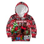 Custom Bombers Rugby Merry Christmas Kid Hoodie Indigenous Australian Art