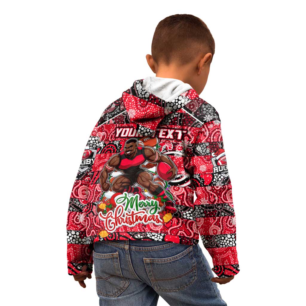 Custom Bombers Rugby Merry Christmas Kid Hoodie Indigenous Australian Art