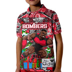Custom Bombers Rugby Merry Christmas Kid Polo Shirt Indigenous Australian Art