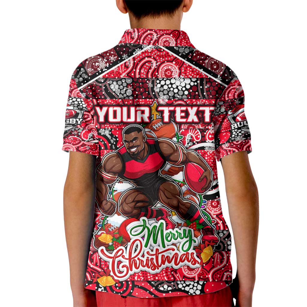Custom Bombers Rugby Merry Christmas Kid Polo Shirt Indigenous Australian Art