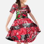 Custom Bombers Rugby Merry Christmas Kid Short Sleeve Dress Indigenous Australian Art