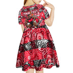 Custom Bombers Rugby Merry Christmas Kid Short Sleeve Dress Indigenous Australian Art