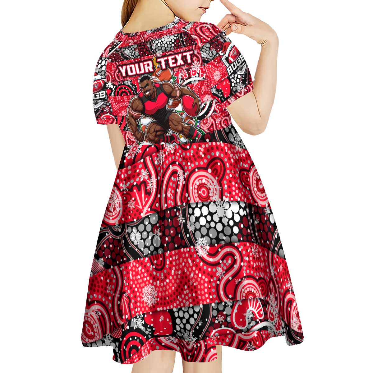 Custom Bombers Rugby Merry Christmas Kid Short Sleeve Dress Indigenous Australian Art