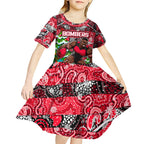 Custom Bombers Rugby Merry Christmas Kid Short Sleeve Dress Indigenous Australian Art
