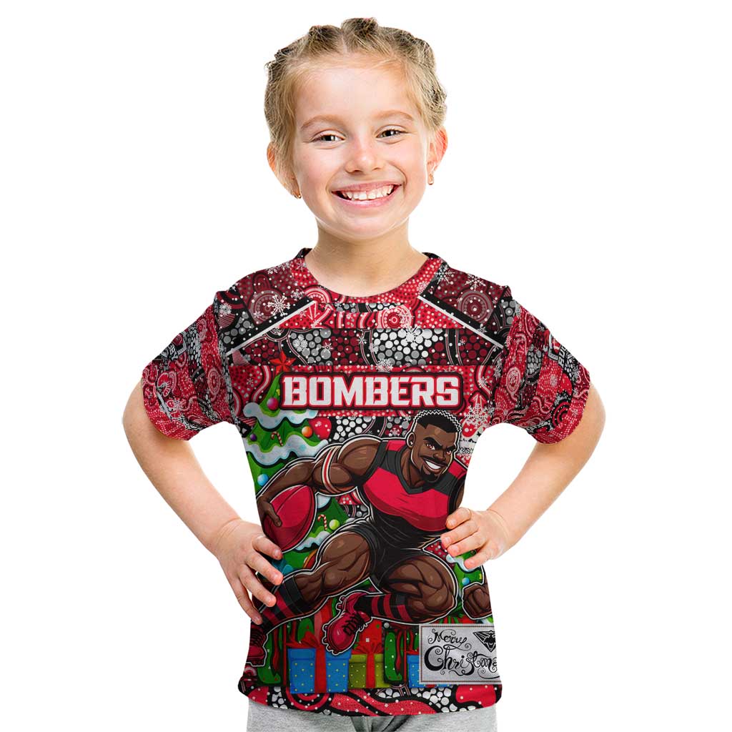 Custom Bombers Rugby Merry Christmas Kid T Shirt Indigenous Australian Art