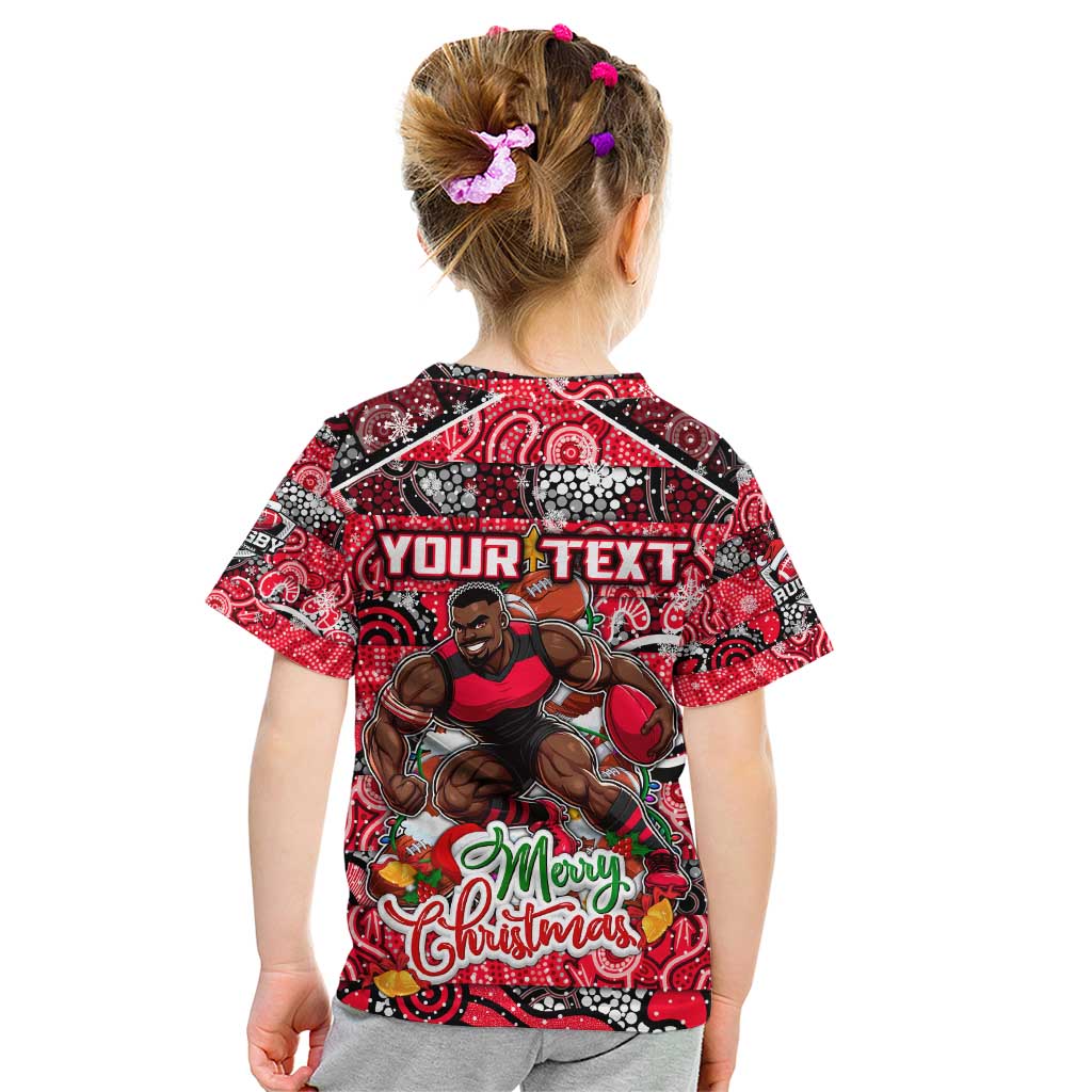 Custom Bombers Rugby Merry Christmas Kid T Shirt Indigenous Australian Art