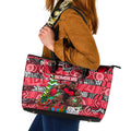 Bombers Football Merry Christmas Leather Tote Bag Indigenous Australian Art