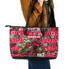 Bombers Football Merry Christmas Leather Tote Bag Indigenous Australian Art