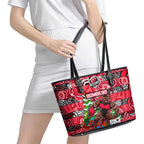 Bombers Football Merry Christmas Leather Tote Bag Indigenous Australian Art